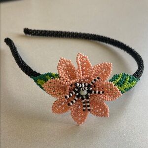 Handmade Peach Beaded Flower Headband